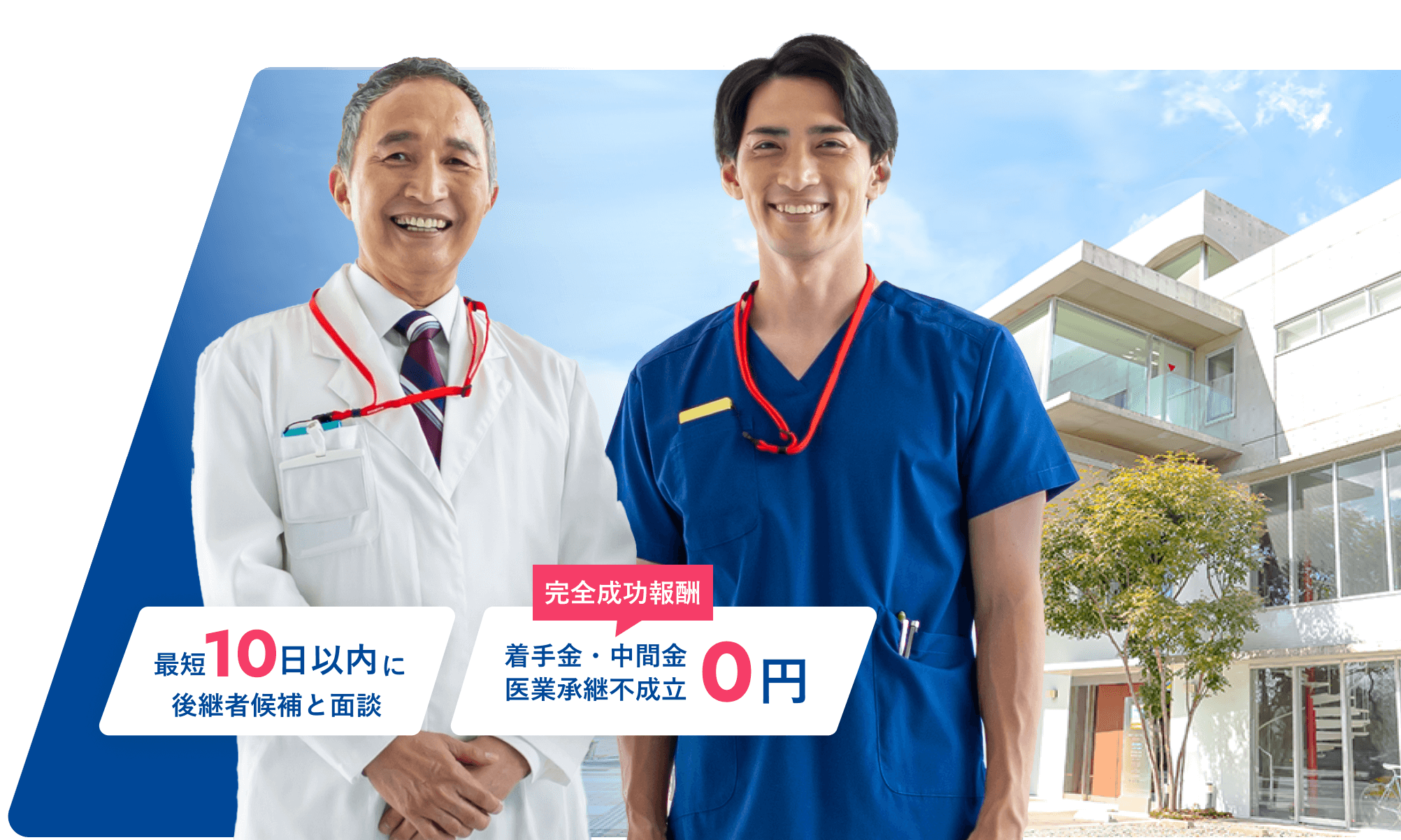 最短10日以内に後継者候補と面談 完全成功報酬着手金・中間金医業承継不成立0円